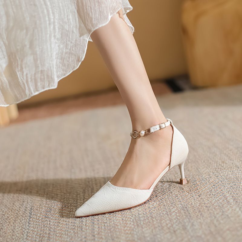 Pointed Toe Buckle High Heel Sandals for Women 2025 New Style Elegant Lady Hollow Toe Stiletto Flats Ins