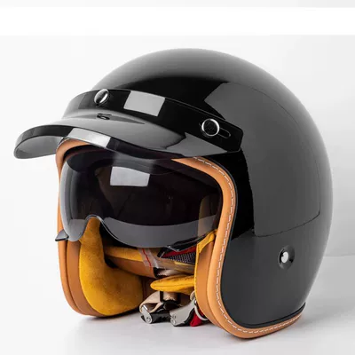 Motosiklet kaskı (dəbilqə) — Helmet, Cross-Border Motorcycle/Electric Vehicle Half - mt-5-pure-bright-black-3c-certified-with-black-and-white-lenses-m
