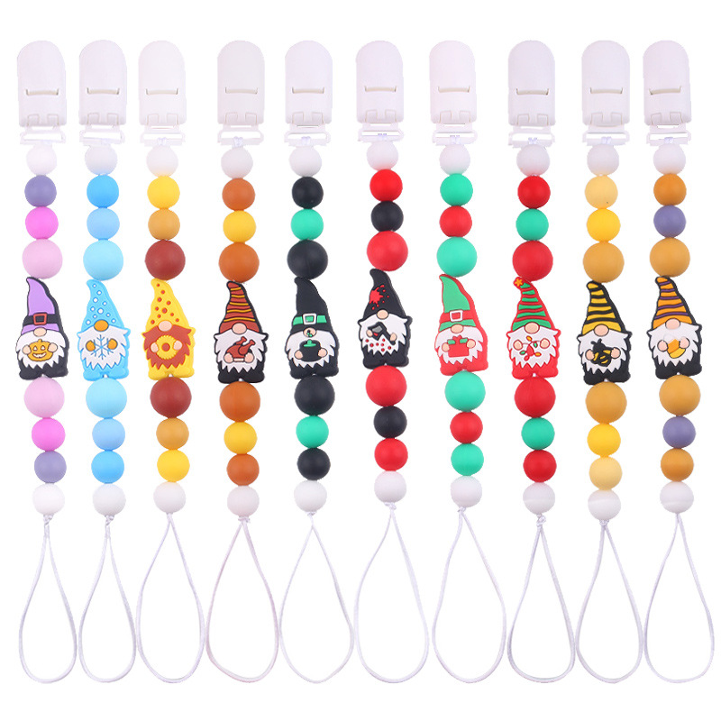 Nuevo bebé caricatura Santa calmar la cadena de tetas bebé silicona perlas goma de dientes de mordida de dientes anti-caída cadena