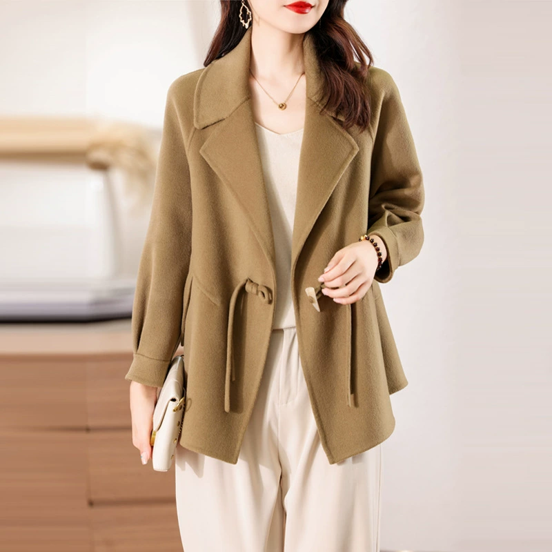 Double-sided woolen short elite elegant woolen coat, Chinese style, oversize