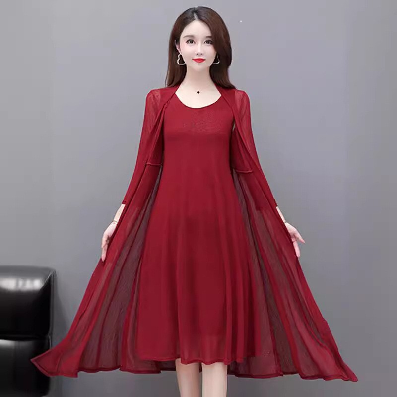 2023 New Women's Dress Cardigan Sun Protection Clothing Fashionable Beach Mom Two-Piece Loose Tank Top