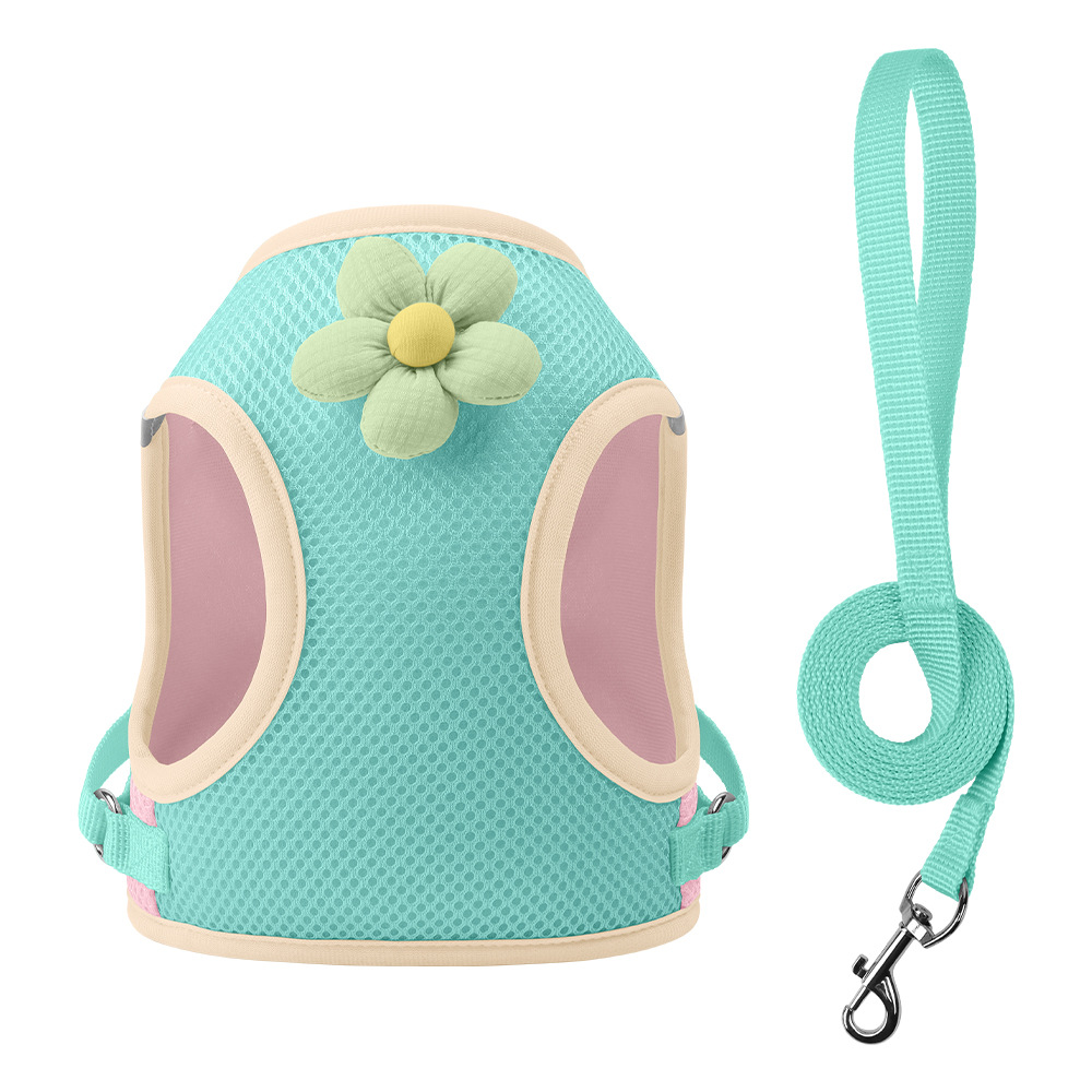 Nuevos accesorios de dibujos animados para mascotas chaleco tipo cinturón de pecho de gato reflectante para evitar la liberación de la cuerda de tracción de gatos