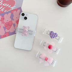 手機背帶夾 愛心花朵掛繩夾子 日韓創意斜跨背夾透明卡通手機夾子
