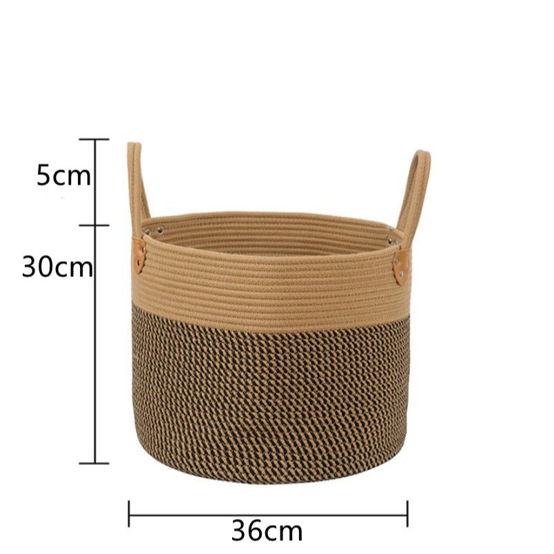 Cesta de almacenamiento tejida de hilo de algodón al por mayor transfronteriza, cesta de almacenamiento de ropa de juguete grande multifuncional para el hogar, cesta de ropa sucia