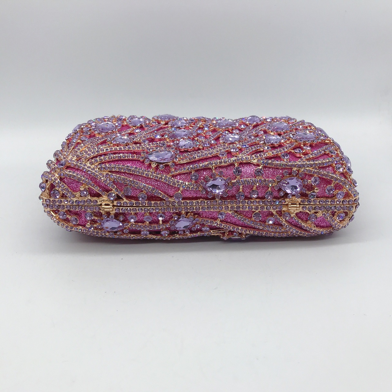 Túi clutch nữ đính kim cương phong cách châu Âu, dây chuyền vuông sang trọng — Hoa violet chi tiết 6