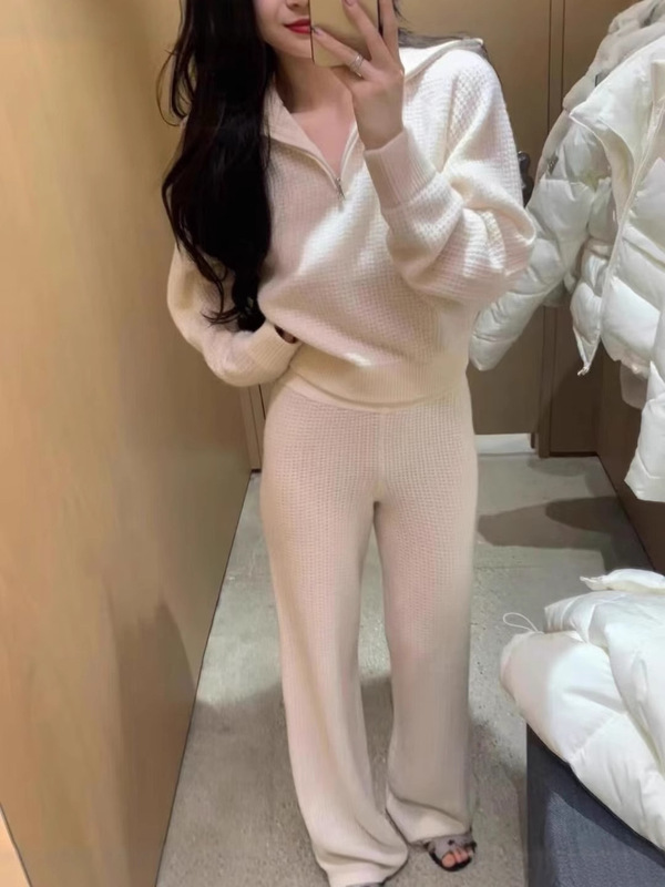 高品质现货Alo 华夫格 高领长袖毛衣女卫衣普拉提针织衫宽松上衣|undefined