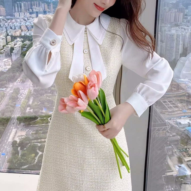 法式假两件连衣裙女秋冬高级感小个子收腰显瘦小香风气质打底短裙|undefined