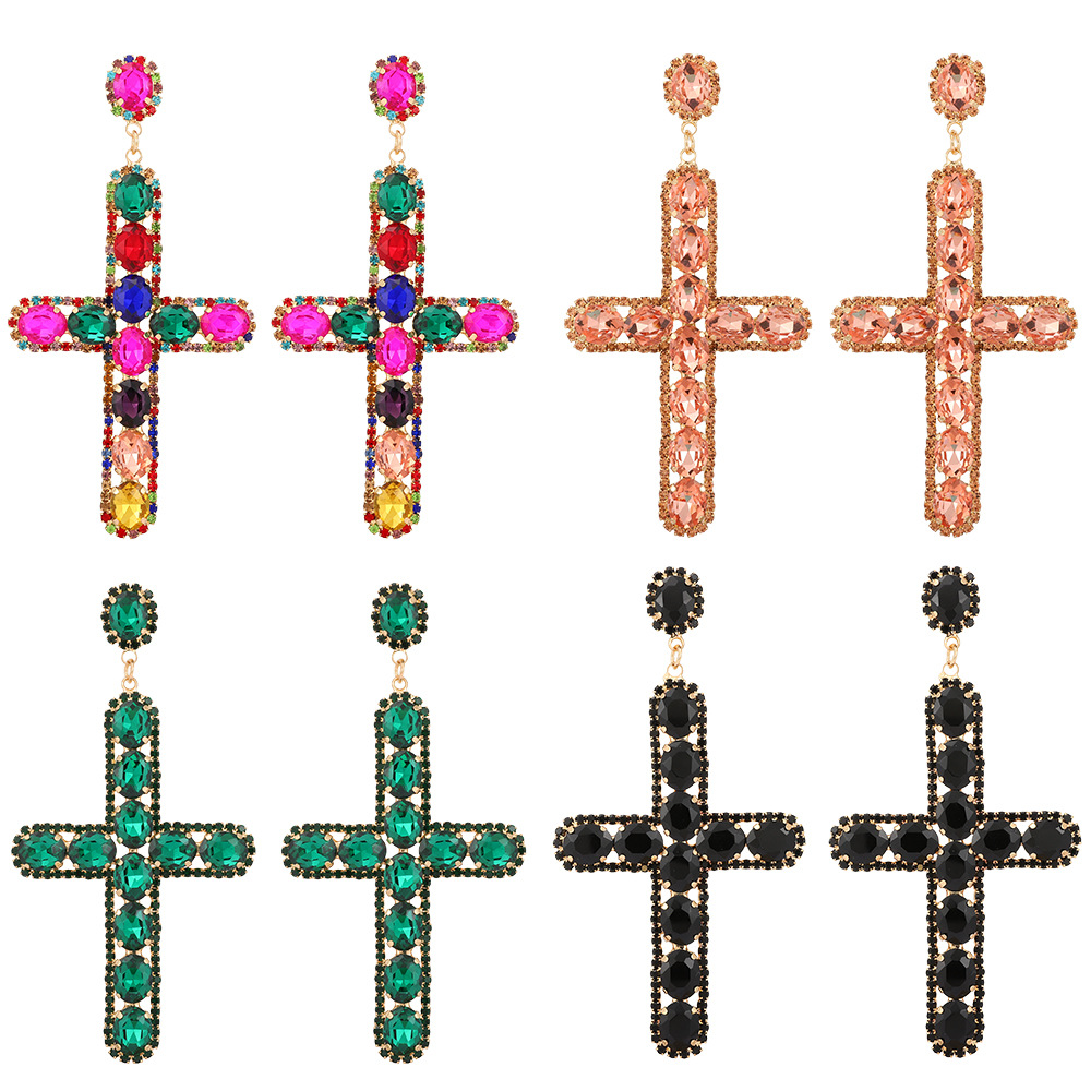 Retro Style 1 Pair Retro Cross Metal Plating Zircon Women's Earrings
