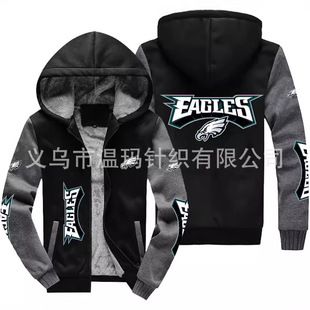 Cross-border Men's and Women's Couple European and American Rugby Team Fans fleece-lined Thickened Sweatshirt Eagles Team Men's and Women's Jackets