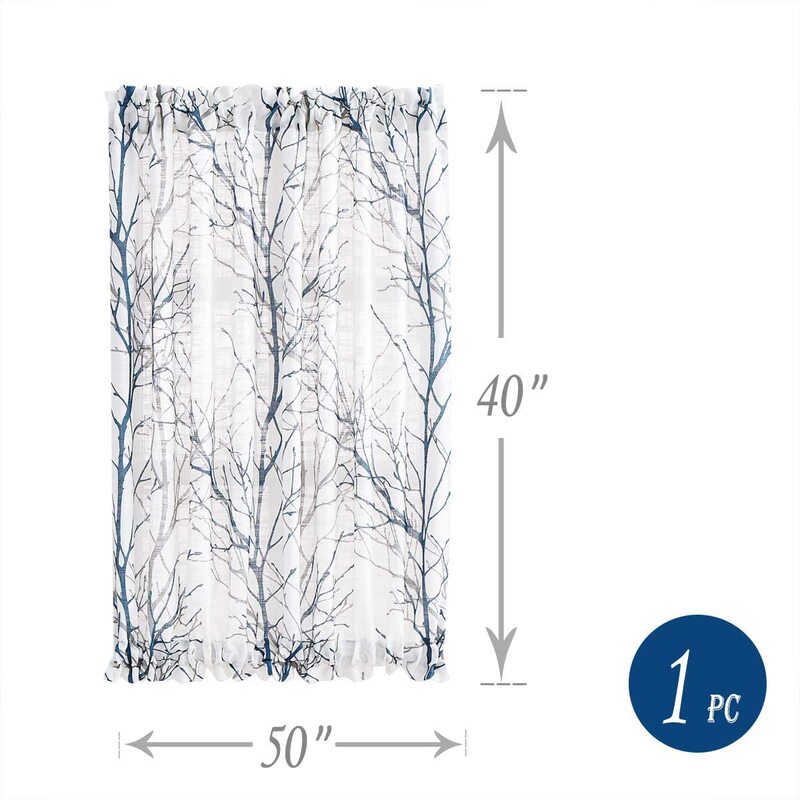 French Style White Translucent Curtain Black Branch Printed Curtain for Patio Door
