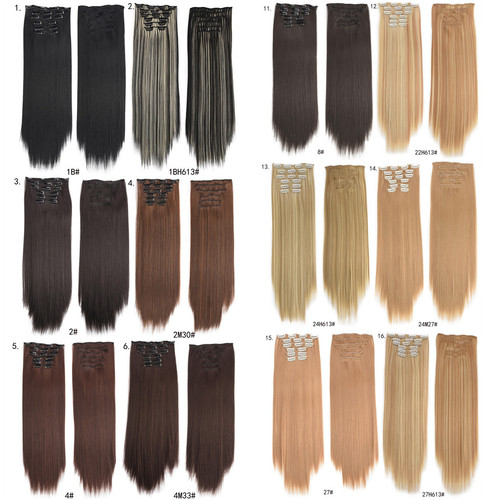 Wig for women 16 card long straight hair wig clip hair 6 piece set hair extensions straight hair extensions 6 piece set hair extensions