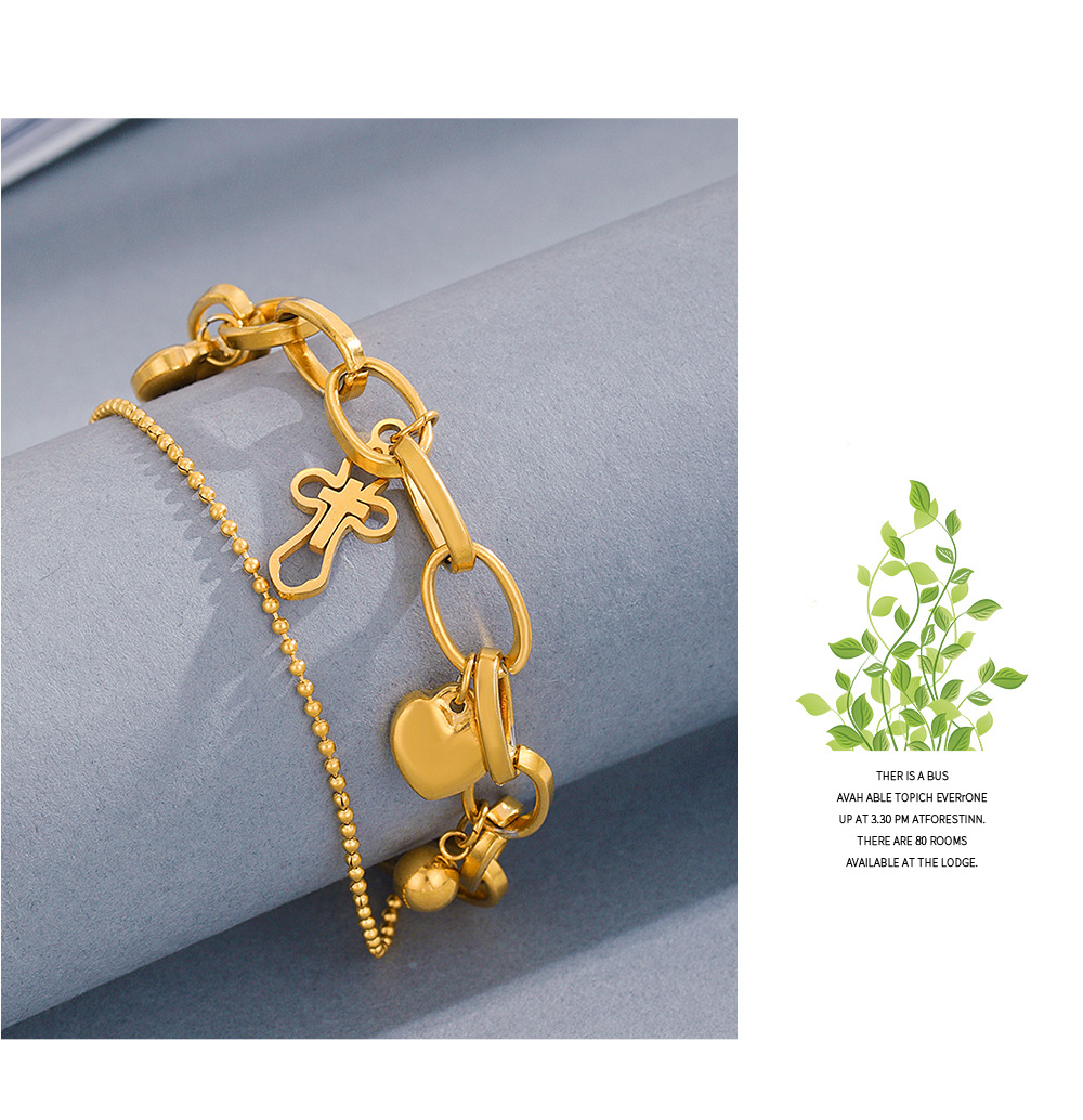 304 Stainless Steel Chain Material 1 Piece Quantity Daily Occasion 304 Stainless Steel Material Cross, Heart Shape Pattern Fashion Cross Heart Shape 304 Stainless Steel Stainless Steel Bracelets In Bulk