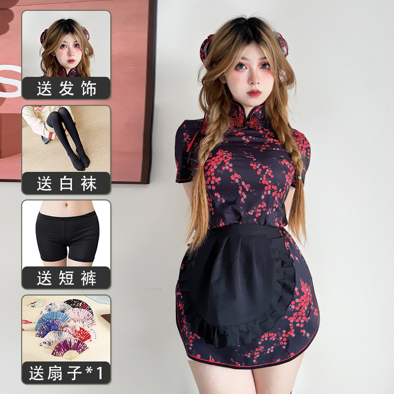中華料理娘cos服lolitaメイドエプロン国風新中国式チャイナドレスワンピース二枚女性セット|undefined