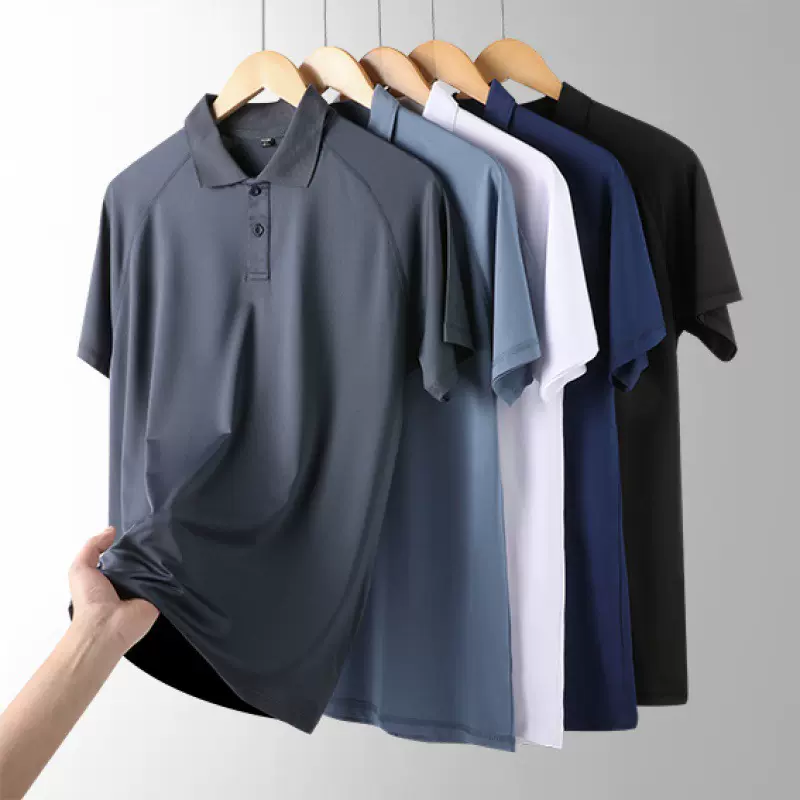 2023夏季冰丝速干翻领POLO衫短袖男士中老年清凉T恤体恤宽松大码