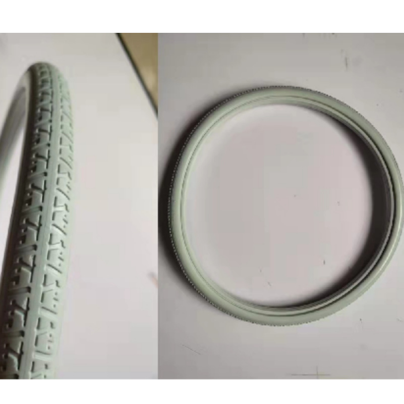 跨境发泡实心轮PU花纹胎22/24/20 13/8胎光滑三角胎24X1 黑色大轮