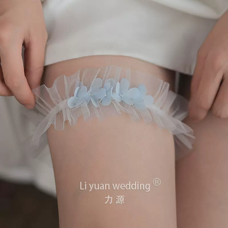 m80204欧式新娘结婚蕾丝防滑蝴蝶结米白色蝴蝶结可爱吊婚礼袜带