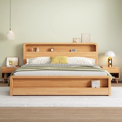 Nordic style solid wood bed 1.8-meter double bed 1.5-meter home modern minimalist storage bed apartment homestay master bedroom bed