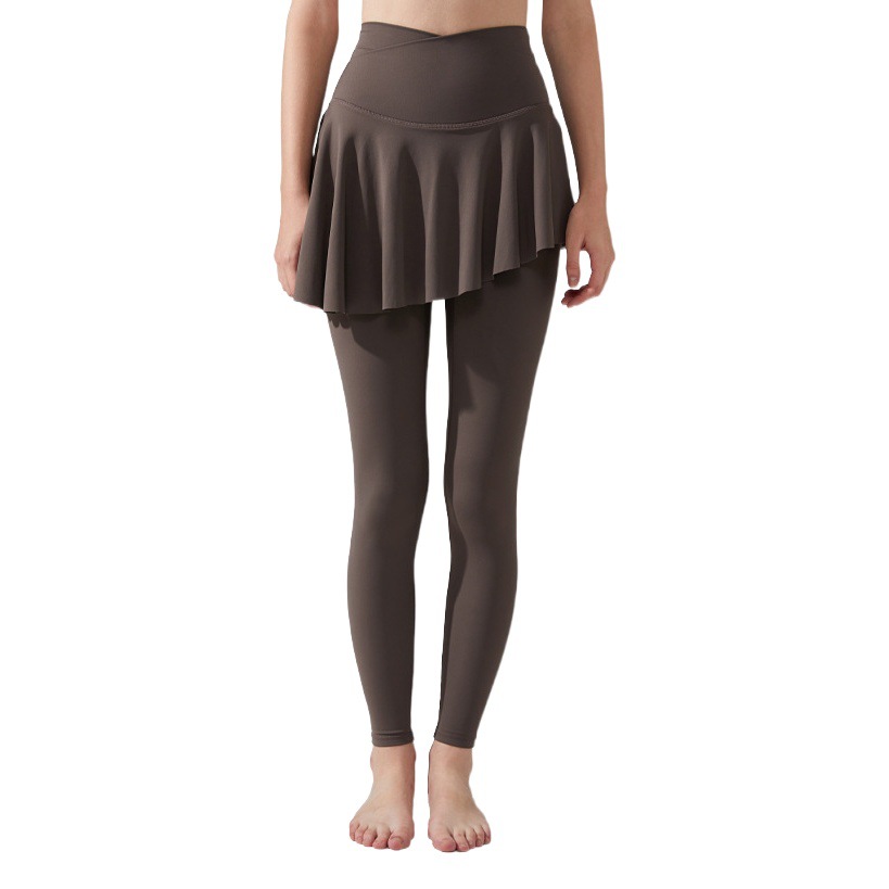 Pantalones de yoga que cubren la cadera, pantalones deportivos de licra de cintura alta para correr, de secado rápido, sensación de desnudez, efecto de dos piezas, antiexposición, estilo primavera y verano