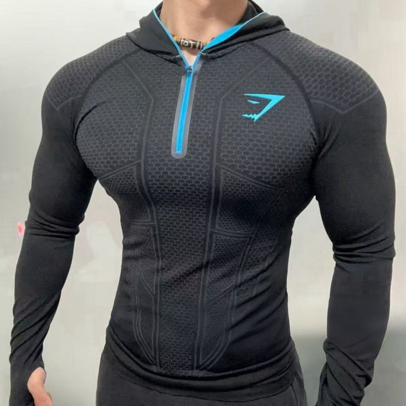 GYMSHARK经典onyx5.0超级英雄速干健身上衣男士秋冬连帽拉链长袖|undefined