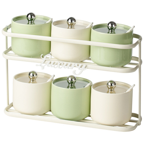 Creamy High-End Decor Wall-Smounted Condiment Set, No-Hole Installation, Colorful Matching Condiment Jars, Moisture-Proof with Lid, Condiment Bottle Set for Wholesale