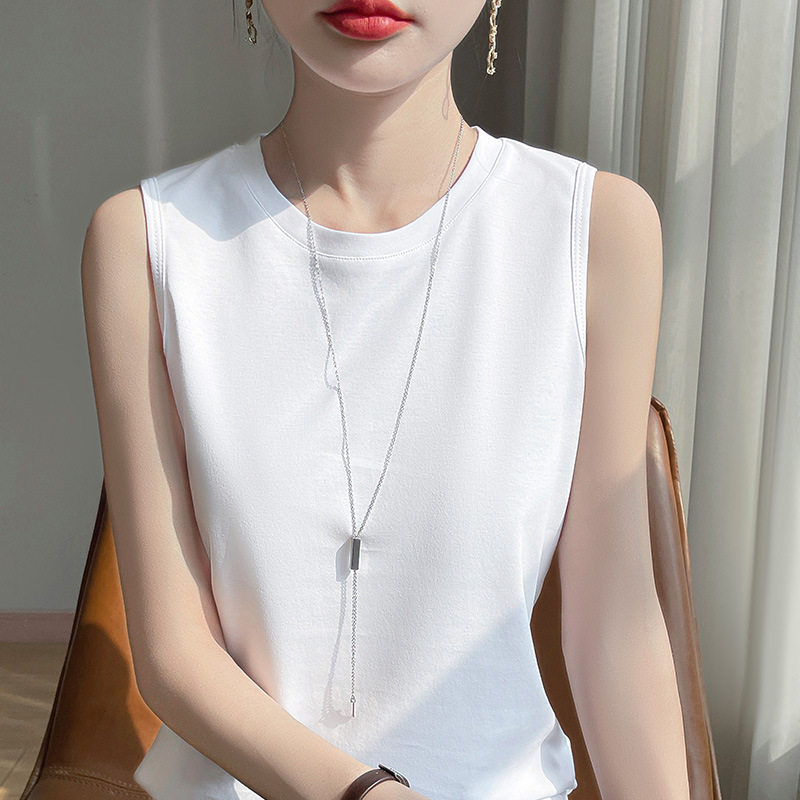 New Pure Cotton Sleeveless T-Shirt for Women, Classy Quality Cool Cotton Vest, Simple and Versatile, with Round Neck Inside and Slimming Look Outside