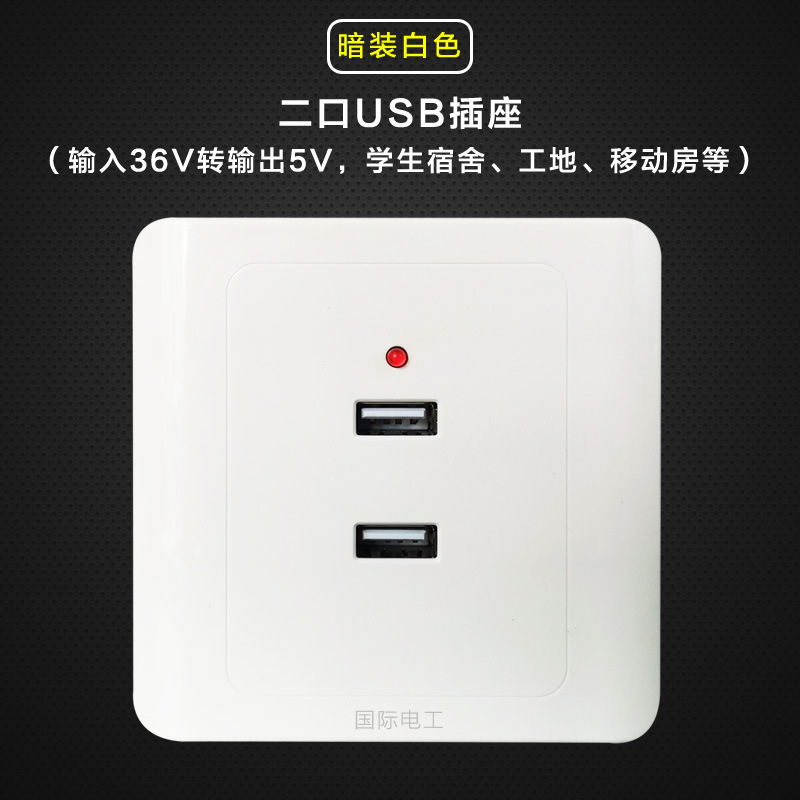 暗装2位USB插座36V输入转5VUSB手机充电插座面板二孔平板手机供电