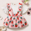 Autumn megaphone, colored top, strawberry, slip dress, 2021 collection, Korean style, with short sleeve, flowered