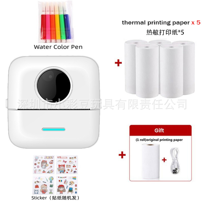 X5 흰색-영어 버전 [감열지 1롤 + 감열지 5롤 + 수채펜 6개 + 스티커]