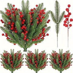 人工松針植物偽松枝クリスマス結婚祝い装飾赤果クリスマス装飾シングルベリー装飾クリスマス