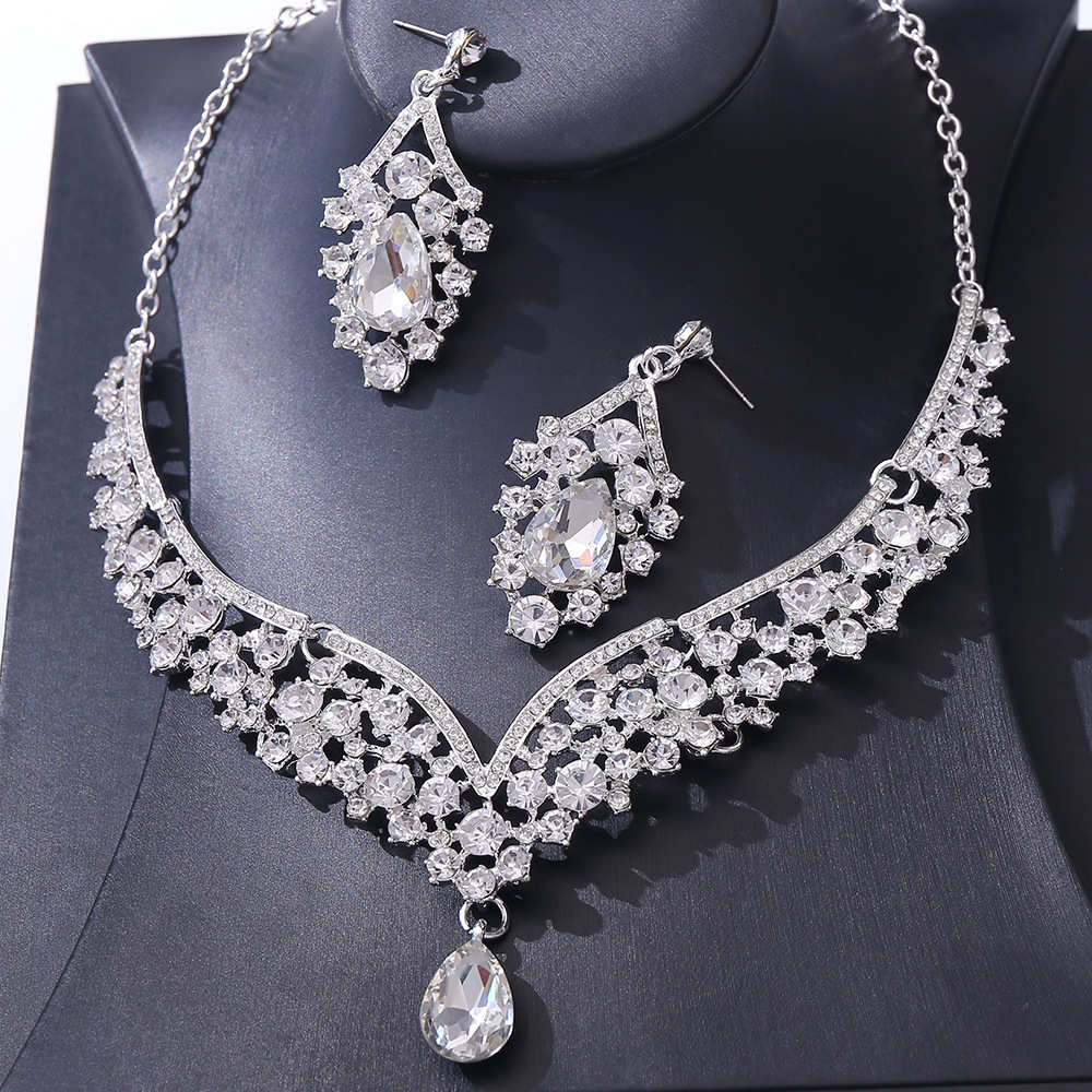 150g Weight Earrings, Necklace Classification 1 Set Elegant Water Droplets Alloy Rhinestone Women's Earrings Necklace