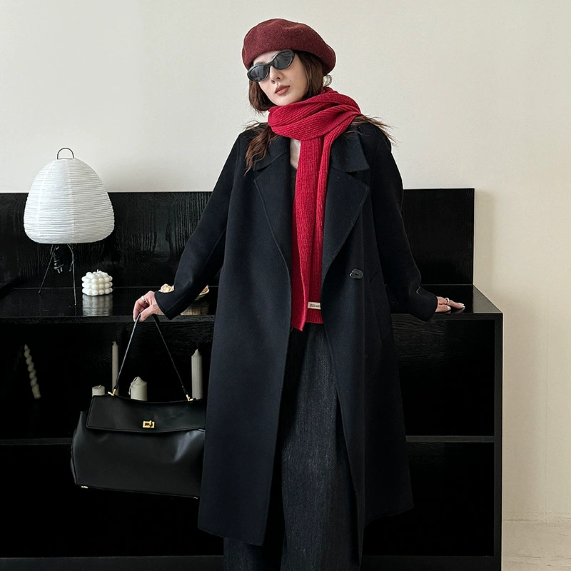 [Первоначально] 24 осень и зима новый лацканный воротник двухсторонний шерстяной шерстяной куртки женский корейский дизайн пуговицы чувство кашемировое пальто