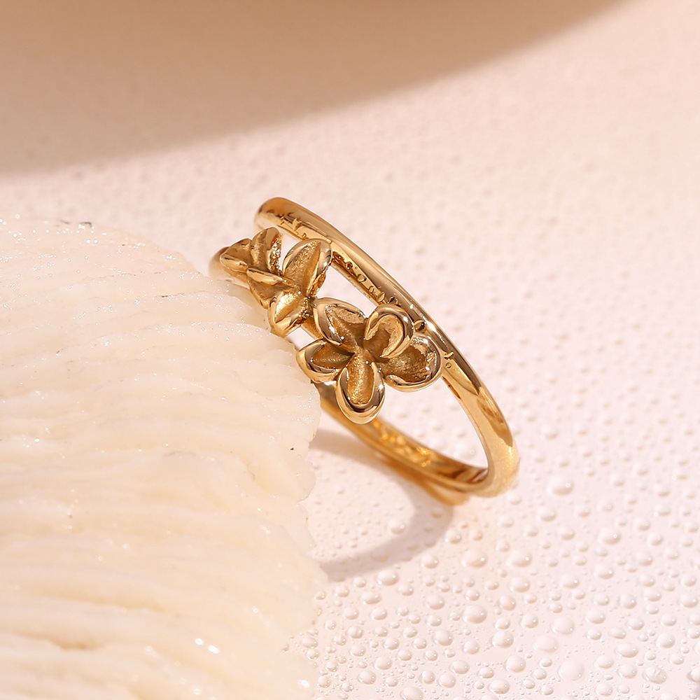 Plated 18K Gold Flower Stainless Steel Ring