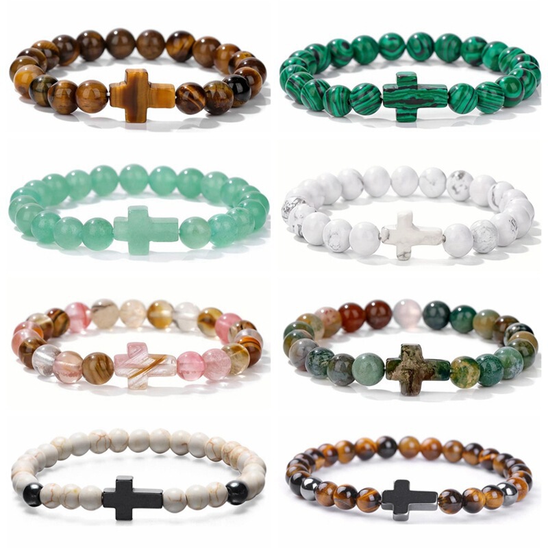 Amazon Cross-Border E-Commerce Best-Selling Bracelet Natural Stone Turquoise Bracelet Volcanic Agate Cross Bracelet Amazon Cross-Border E-Commerce Best-Selling Bracelet Natural Stone Turquoise Bracelet Volcanic Agate Cross Bracelet