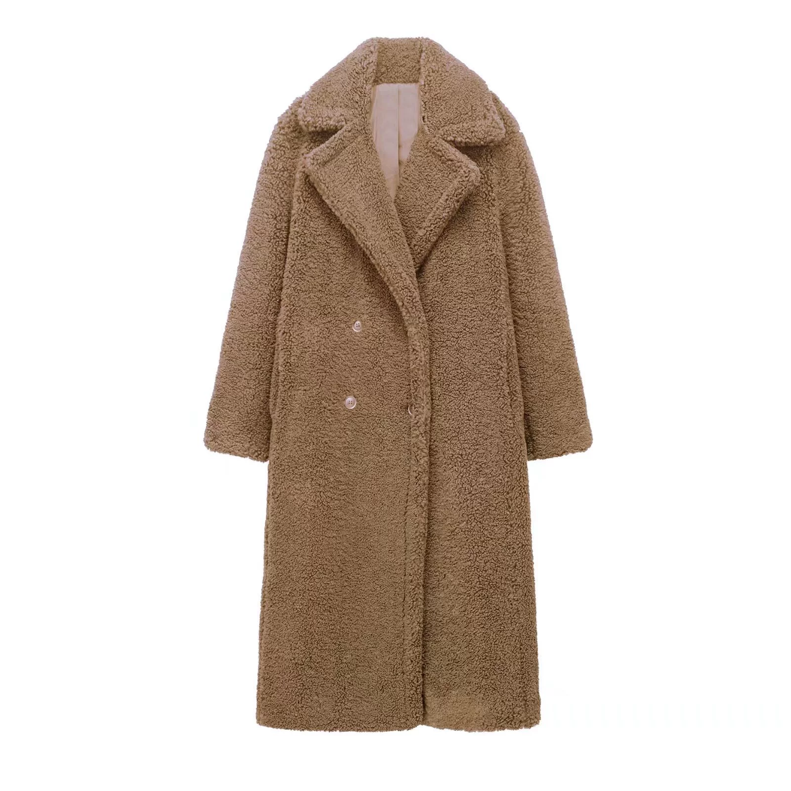 TRAFZA Keep-Warm Long Velvet Coat, Imported European Style, Black/Khaki/Apricot, Sizes XS-L