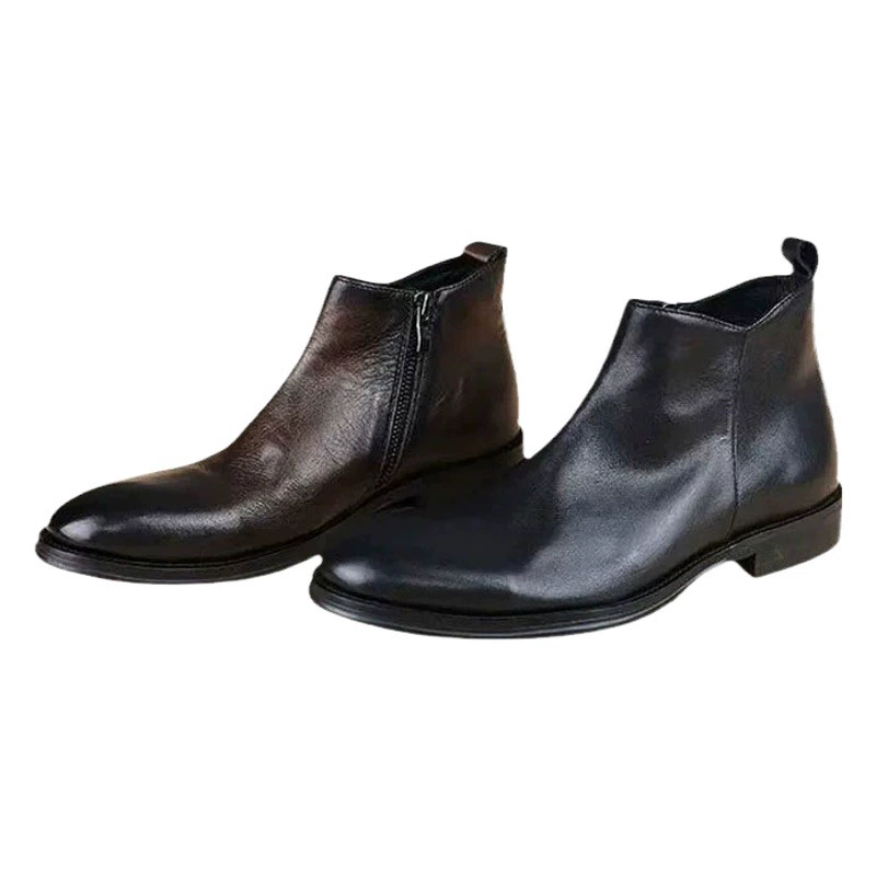 Мужские высокие кожаные ботинки из натуральной кожи, черные ретро-ботинки челси, британские универсальные полуботинки, из первого слоя воловьей кожи