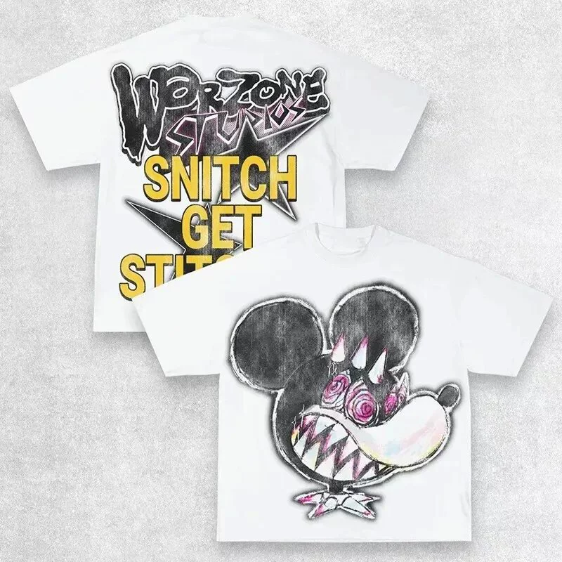 2024 Летние трансграничные прямые продажи мужской готический графический уличный принт Харадзюку-Хара-стрит дизайн футболки с короткими рукавами