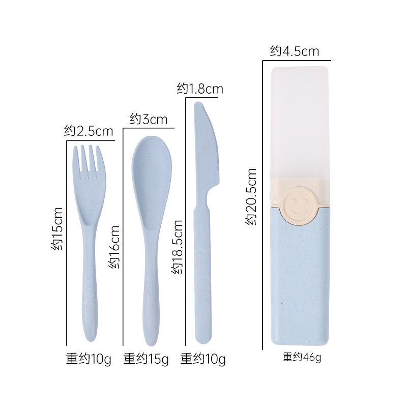 Nuevo cuchillo de paja de trigo, tenedor y cuchara traje estudiante de oficina portátil vajilla de tres piezas de viaje traje al aire libre