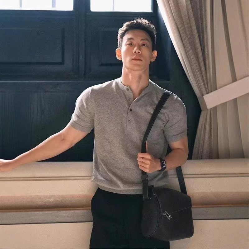 Gray Henley Collar Short-Sleeved Polo Shirt Men's Summer Cuff Fitness Sports T-Shirt American Muscle-Showing Half-Sleeve