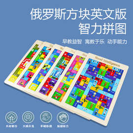 俄罗斯方块早教益智拼图木质拼板儿童玩具积木多主题拼片跨境批发