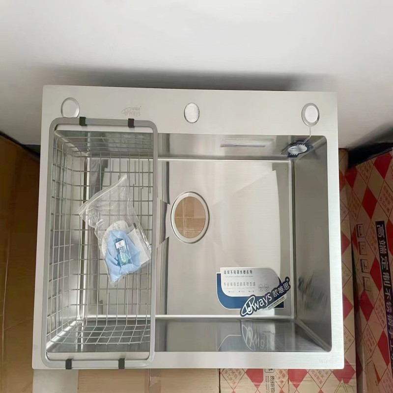 Fregadero de acero inoxidable 304 engrosado, fregadero negro de un solo tazón soldado a mano, suministro transfronterizo