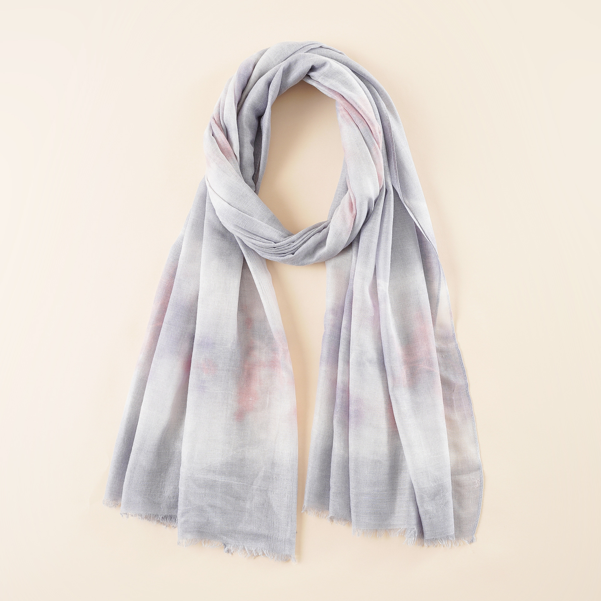 Bufanda de algodón y lino con estampado tie-dye, estilo femenino y elegante, para mujer, novedad de otoño e invierno 2024, bufanda fina para todas las estaciones.