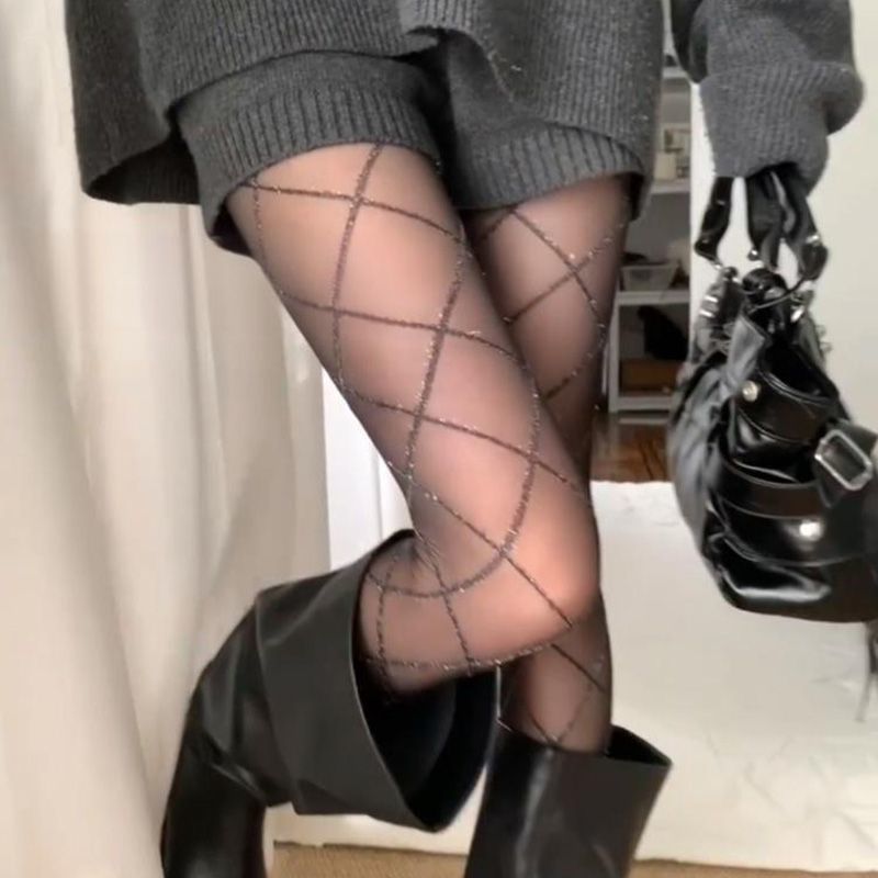 Primavera y otoño plata brillante pantyhose negro mujer ultra delgada sexy diamante base calcetines chicas navidad gris calcetines