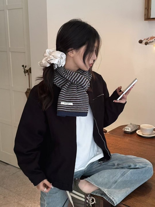 博主同款复古条纹仿羊绒针织围巾女韩版温柔氛围感学生情侣小围脖|undefined