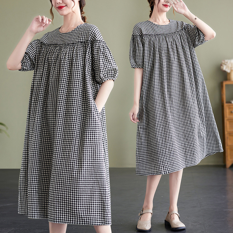 实拍木耳边森系连衣裙文艺复古森女风格子裙夏中长裙