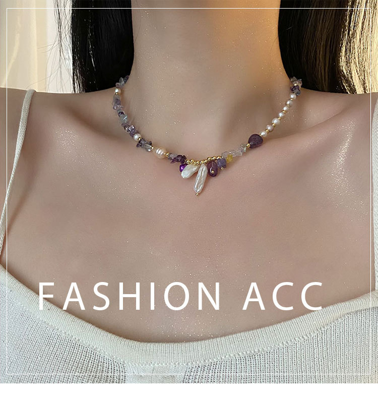 20g Weight PVD Coated Gold Plating Process Necklace Classification Natural Gravel, Freshwater Pearl, Titanium Steel Chain Material Freshwater Pearl Gravel Titanium Steel Beaded Chain Geometric Necklace
