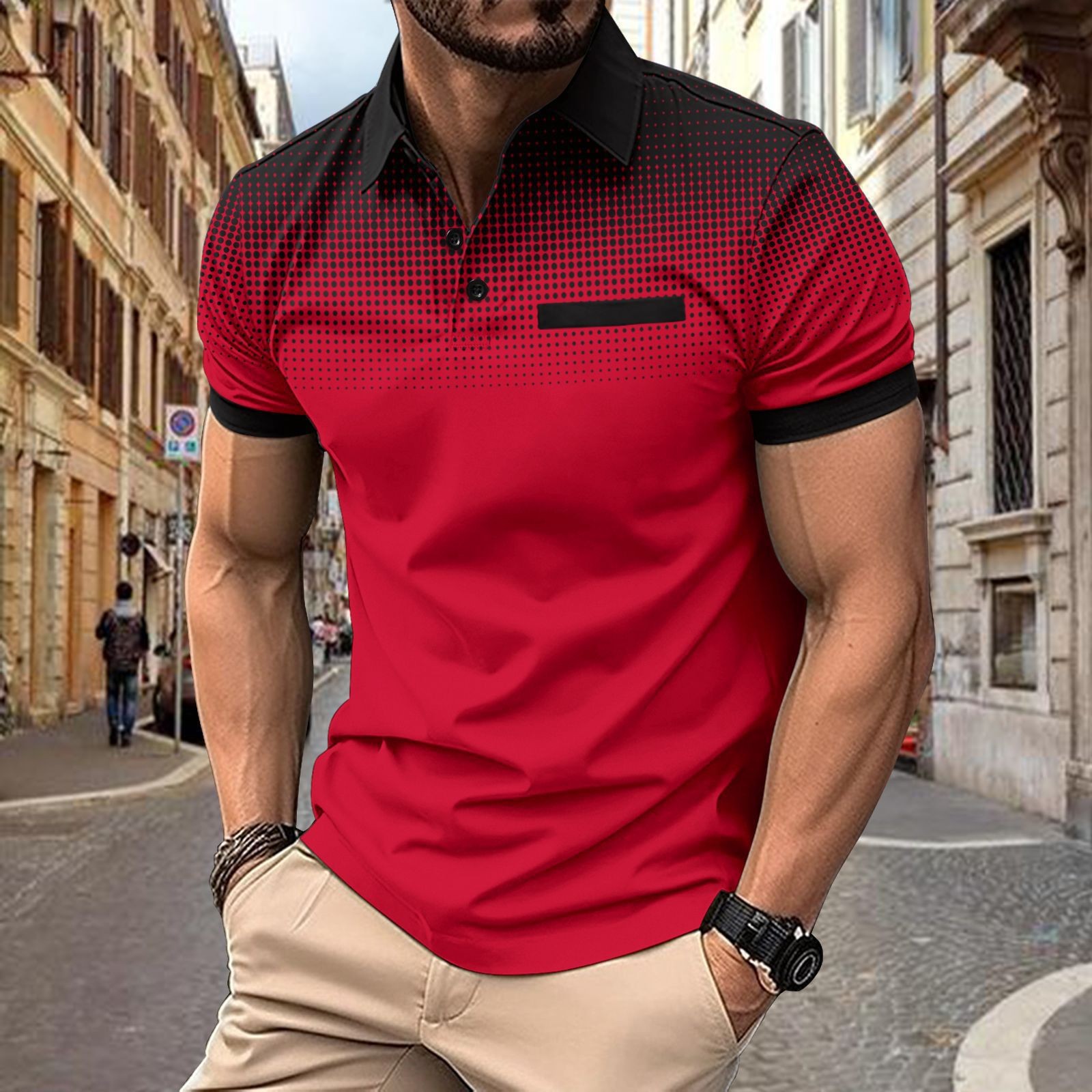 Polo de hombre con estampado 3D para comercio transfronterizo 2025, camiseta polo sin mangas informal con patrón para hombre, estilo D de seda helada.