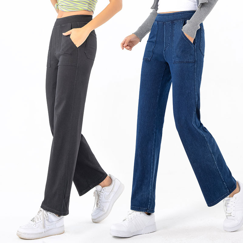 Nuevos vaqueros cargo de estilo americano con múltiples bolsillos para mujer, pantalones casuales de pierna ancha y cintura alta, estilo vintage y moderno.