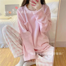 2024新款法兰绒睡衣女可爱风玉桂狗秋冬可外穿暖暖家居服套装批发
