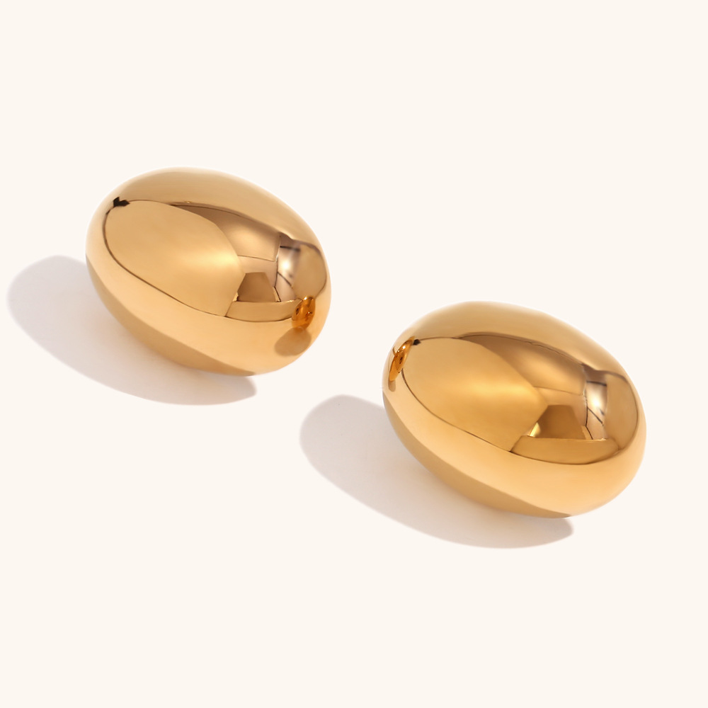 18K Gold Plating Color PVD Coated Real Gold Plated 18K Gold Oval Stainless Steel Simple Style Waterproof Non Tarnish Ear Studs