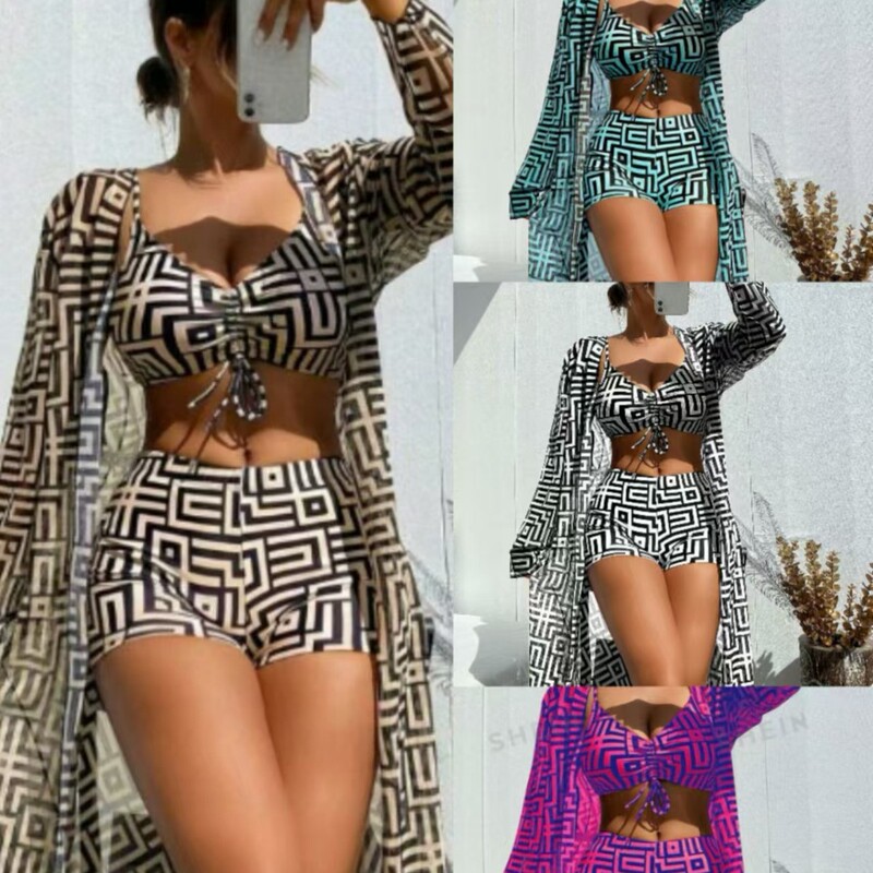 25 New European and American Amazon Explosions Women's Split Swimwear Blouse Three-piece Set Gather Beach High Waist Flat Swim Trunks 25 New European and American Amazon Explosions Women's Split Swimwear Blouse Three-piece Set Gather Beach High Waist Flat Swim Trunks